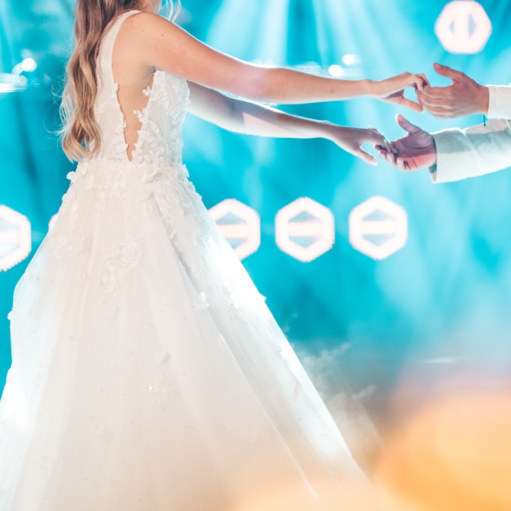 Pronovias ivory lace Appliqué Ball Gown Wedding Dress